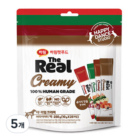 하림펫푸드 강아지 더리얼 크리미 파우치 버라이어티팩 10g x 25p, 혼합맛(연어/닭가슴살/오리/소고기), 250g, 5개