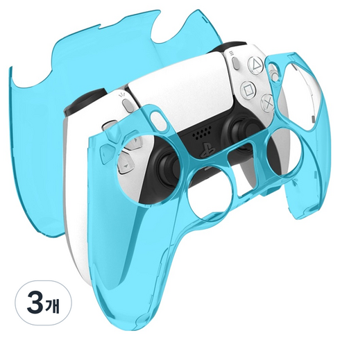 스페이스쉴드 PS5 듀얼센스 호환 퓨어 그립 클리어 PC 케이스, 투명블루, 3개