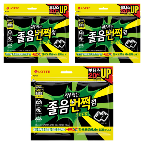 롯데웰푸드 졸음번쩍 껌 트윈리필, 105g, 3개