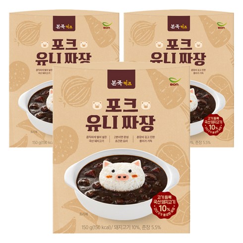본죽 키즈 포크 유니 짜장, 150g, 3개
