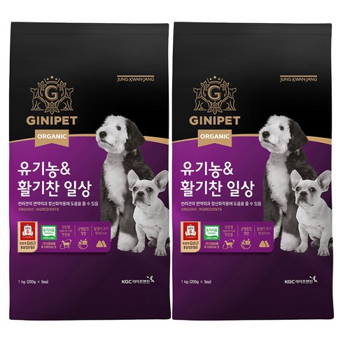 정관장지니펫 강아지 유기농 기능성 사료, 활력, 1kg, 2개