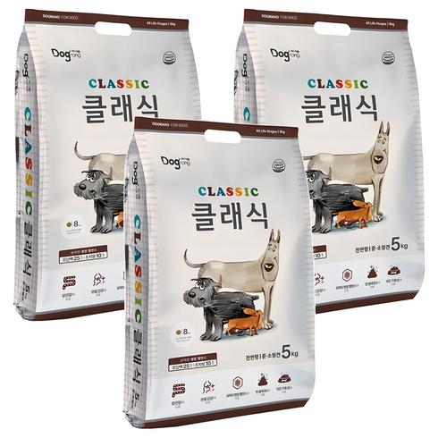 도그랑 전연령 강아지 클래식 건식사료, 닭, 5kg, 3개