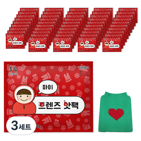 [국내생산] 프렌즈 핫팩 마이 프렌즈 포켓50p x 핫팩주머니 세트 + 색상 랜덤발송, 3세트