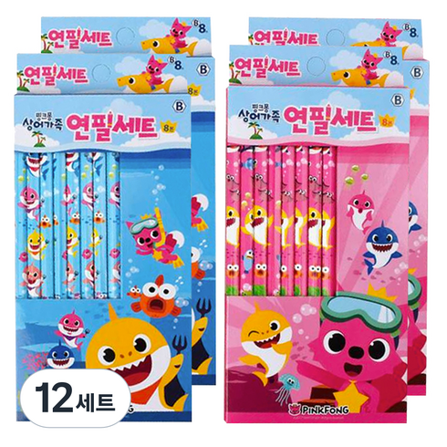 핑크퐁 상어가족 8본 연필세트, 랜덤 발송, 12세트