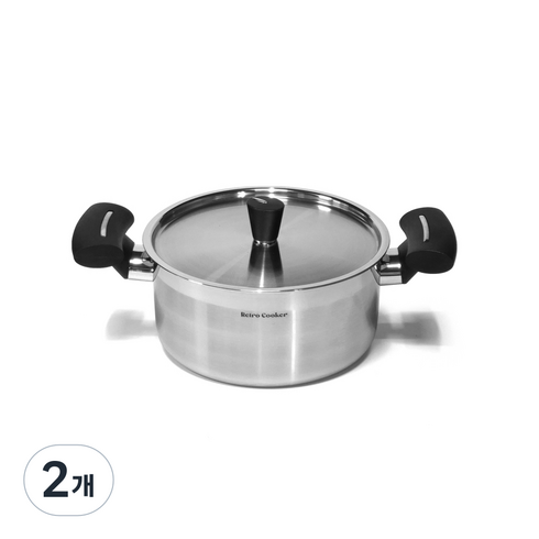 키친아트 인덕션 레트로 쿠커 양수냄비, 2개, 18cm