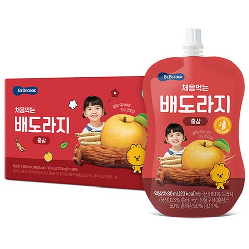 베베쿡 처음먹는 배도라지 어린이 음료, 80ml, 20개