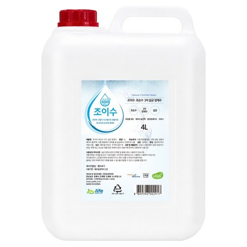 조이수 초순수 3차 살균 정제수, 1개, 4L