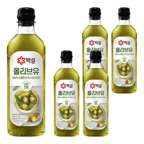 백설 엑스트라버진 압착 올리브유, 900ml, 5개