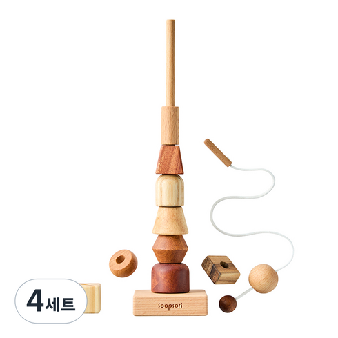 숲소리 블록실꿰기 원목장난감, 4세트