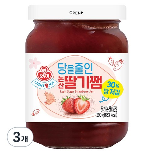 오뚜기 라이트 앤 조이 당을줄인 논산딸기쨈, 290g, 3개