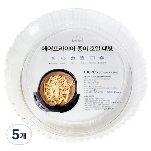 일상나눔 에어프라이어 종이 호일 화이트, 20cm, 100개입, 5개