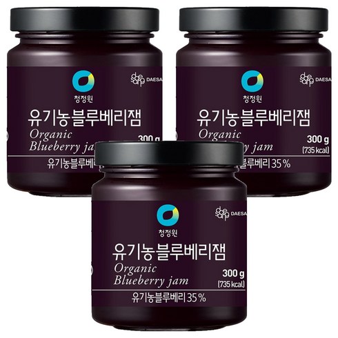 청정원 유기농 블루베리잼, 3개, 300g