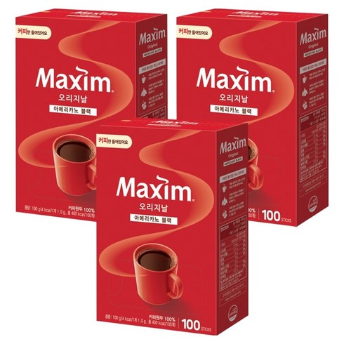 맥심 오리지날 아메리카노 블랙 원두커피스틱, 1g, 100개입, 3개