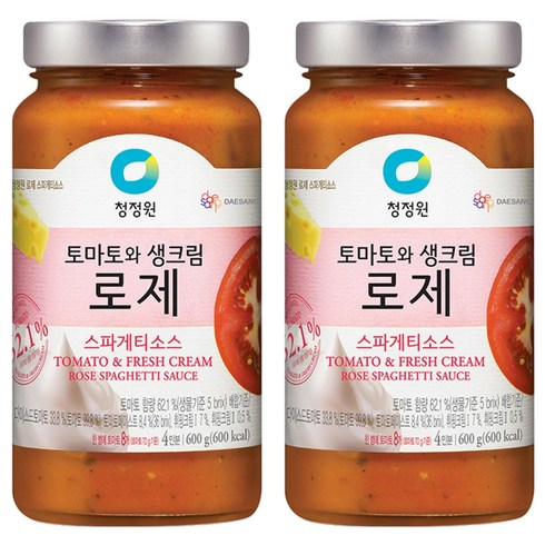 청정원 토마토와생크림 로제 스파게티소스, 600g, 2개