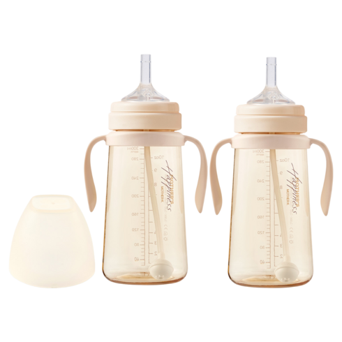 마더케이 베이직 PPSU 추 빨대컵, 300ml, 2개, 크림