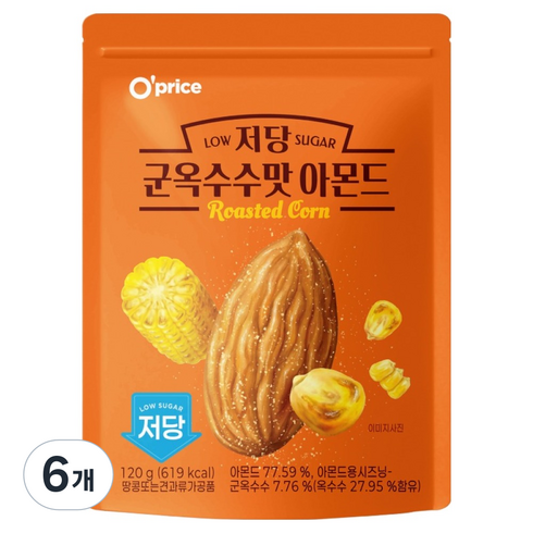 오프라이스 저당 군옥수수맛 아몬드, 120g, 6개