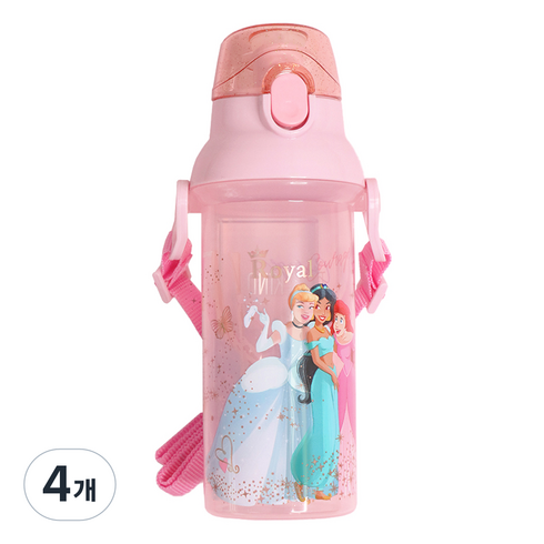 릴팡 아동용 프린세스 앵커 블링블링 원터치 어깨끈 물통, 로얄핑크, 480ml, 4개