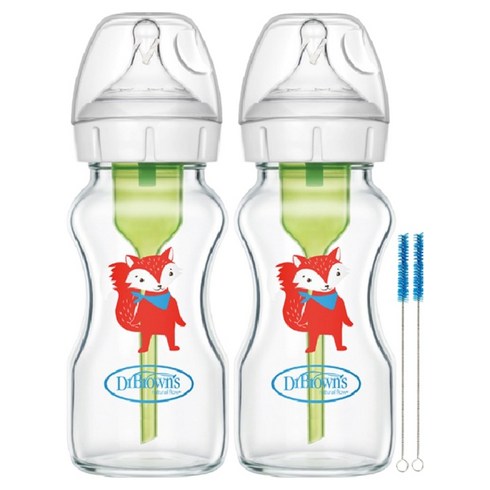 닥터브라운 폭스 와이드넥 유리 젖병 2단계, 혼합색상, 270ml, 2개
