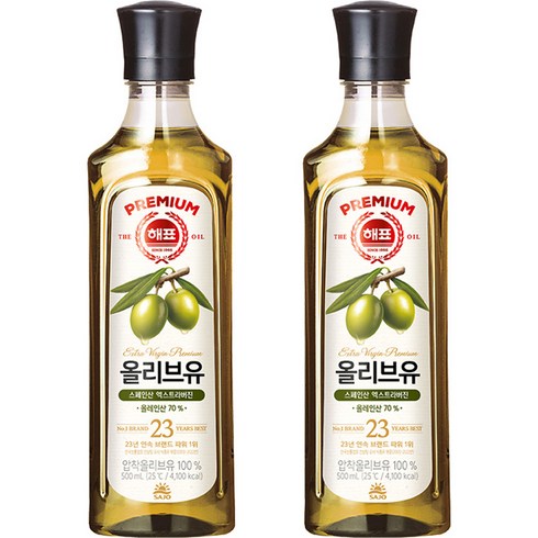 해표 압착 올리브유, 500ml, 2개