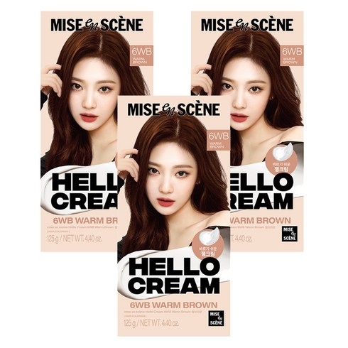 미쟝센 뉴 헬로크림 염색제, 웜브라운, 3개