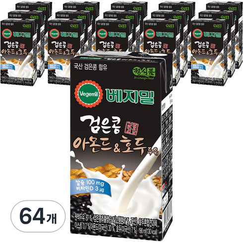 베지밀 검은콩 아몬드 앤 호두 두유, 190ml, 64개