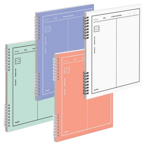 뮤니드 스프링 세로 2분할 반반노트 4종 세트, WHITE + OLIVEGREEN + ORANGE + INDYBLUE, 1세트
