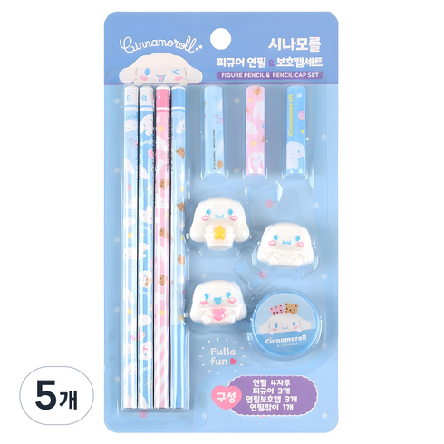 산리오캐릭터즈 피규어 연필 보호캡 세트, 시나모롤(블루), 5개