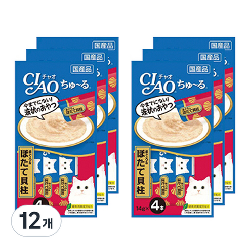 챠오츄르 고양이 짜먹는 간식 4p, 혼합맛(참치/가리비관자), 56g, 12개