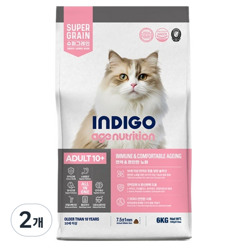 인디고 어덜트 10 플러스 에이지뉴트리션 포 캣 건식사료, 가수분해 연어, 6kg, 2개