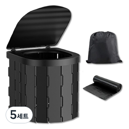 스카위즈 접이식 간이 화장실 변기 + 비닐 20p + 수납백 세트, 블랙, 5세트