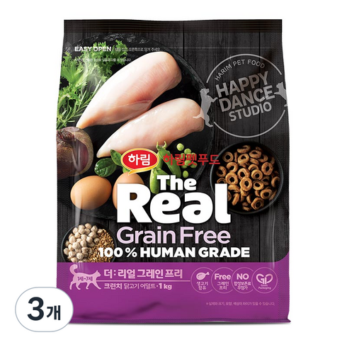 하림펫푸드 어덜트 더리얼 캣 그레인프리 크런치 건식사료, 3개, 1kg, 닭