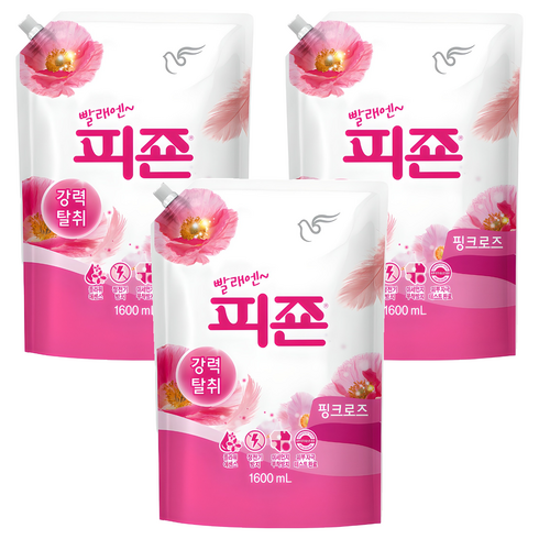 피죤 강력탈취 레귤러 섬유유연제 핑크로즈 리필, 1.6L, 3개