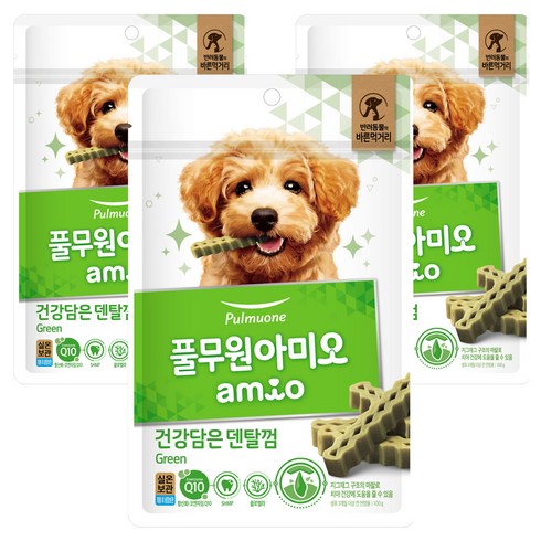 풀무원아미오 강아지 건강담은 덴탈껌, 그린, 100g, 3개