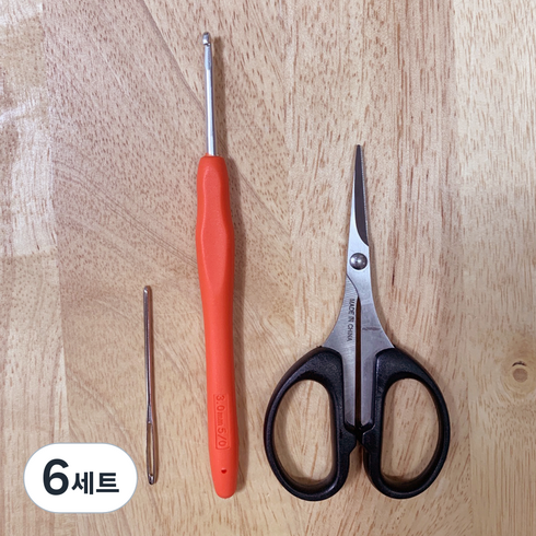 아이한코 실리콘 코바늘 5호 + 돗바늘 + 미니가위 세트, 6세트