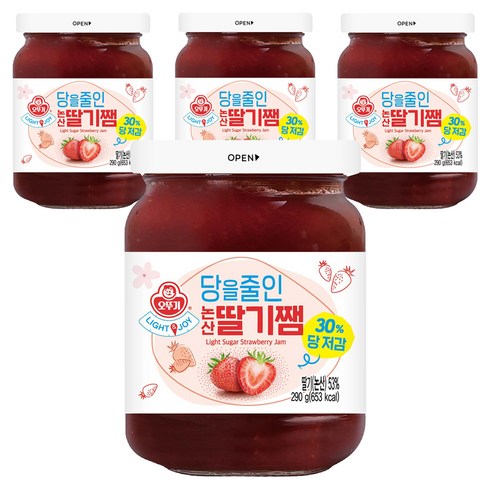 오뚜기 라이트 앤 조이 당을줄인 논산딸기쨈, 290g, 4개