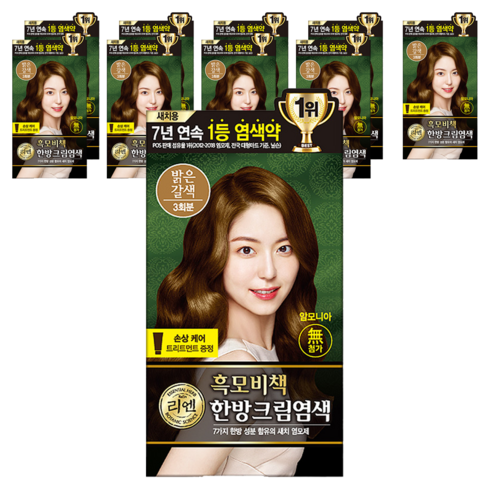 리엔 흑모비책 새치염색 크림, 밝은갈색, 10개