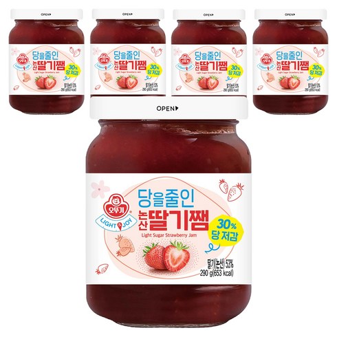 오뚜기 라이트 앤 조이 당을줄인 논산딸기쨈, 290g, 5개