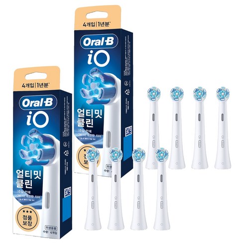 오랄비 정품 iO 얼티밋 클린 화이트 전동칫솔 리필모, 오랄-비, 8개