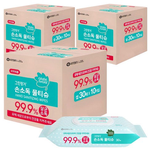 그린핑거 손소독 물티슈 캡형, 30매, 30개