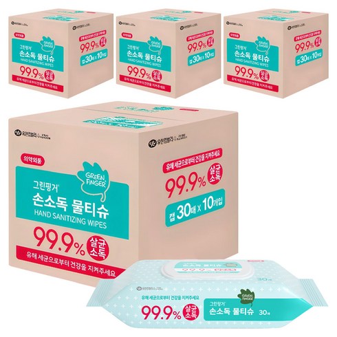 그린핑거 손소독 물티슈 캡형, 30매, 40개