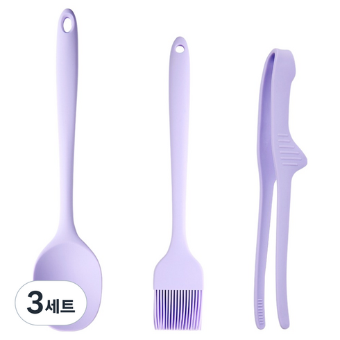 이지실리 실리콘 조리도구 3종 세트, 퍼플, 3세트, 멀티요리스푼 +오일브러쉬 +집게