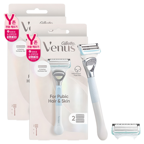 Venus Y존 제모 셀프케어 여성용면도기 핸들 + 면도날 2p 세트, 1개입, 2개