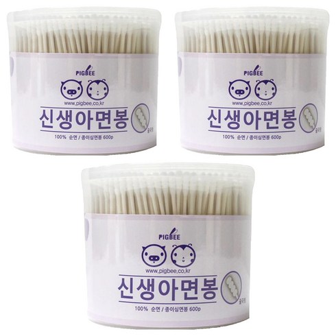 피그비 신생아 면봉, 600개입, 3개