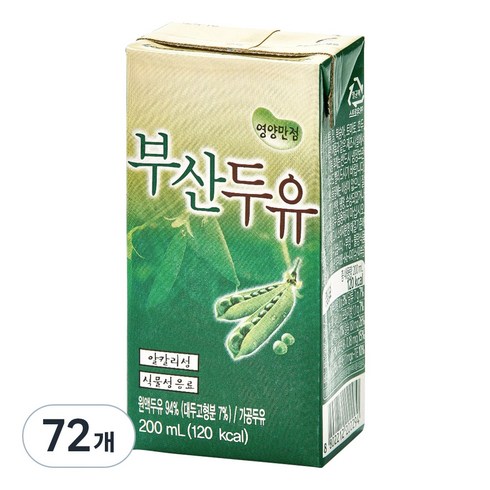 부산우유 두유, 72개, 200ml