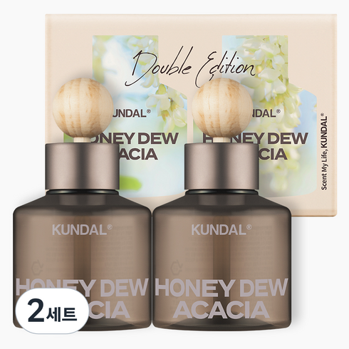 쿤달 퍼퓸 차량용 방향제 75ml 2p + 우드볼 스틱 2p 세트, 허니 듀 아카시아, 2세트