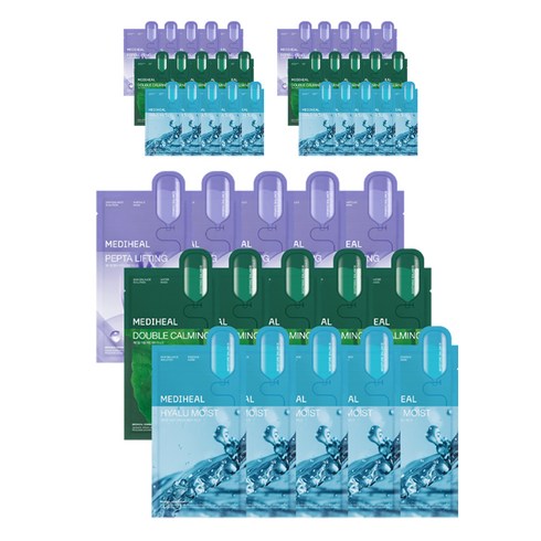 메디힐 더블 카밍 워터 5p + 히알루 모이스트 에센스 5p + 펩타 리프팅 앰플 5p 마스크팩 세트, 15개입, 3세트