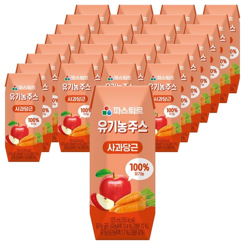 파스퇴르 유기농주스 사과당근, 125ml, 48개