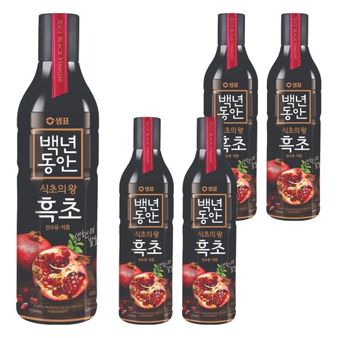 샘표 백년동안 현미발효 흑초 산수유 석류, 900ml, 5개