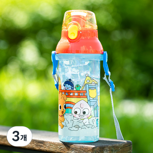 릴팡 아동용 카카오프렌즈 앵커 원터치 어깨끈 물통, 혼합색상, 480ml, 3개