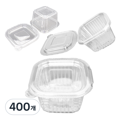 블룸엣홈 PET 사각 일체형 원터치 소스컵 반찬용기 대 9 x 9 x 5 cm, 400개, 1개입